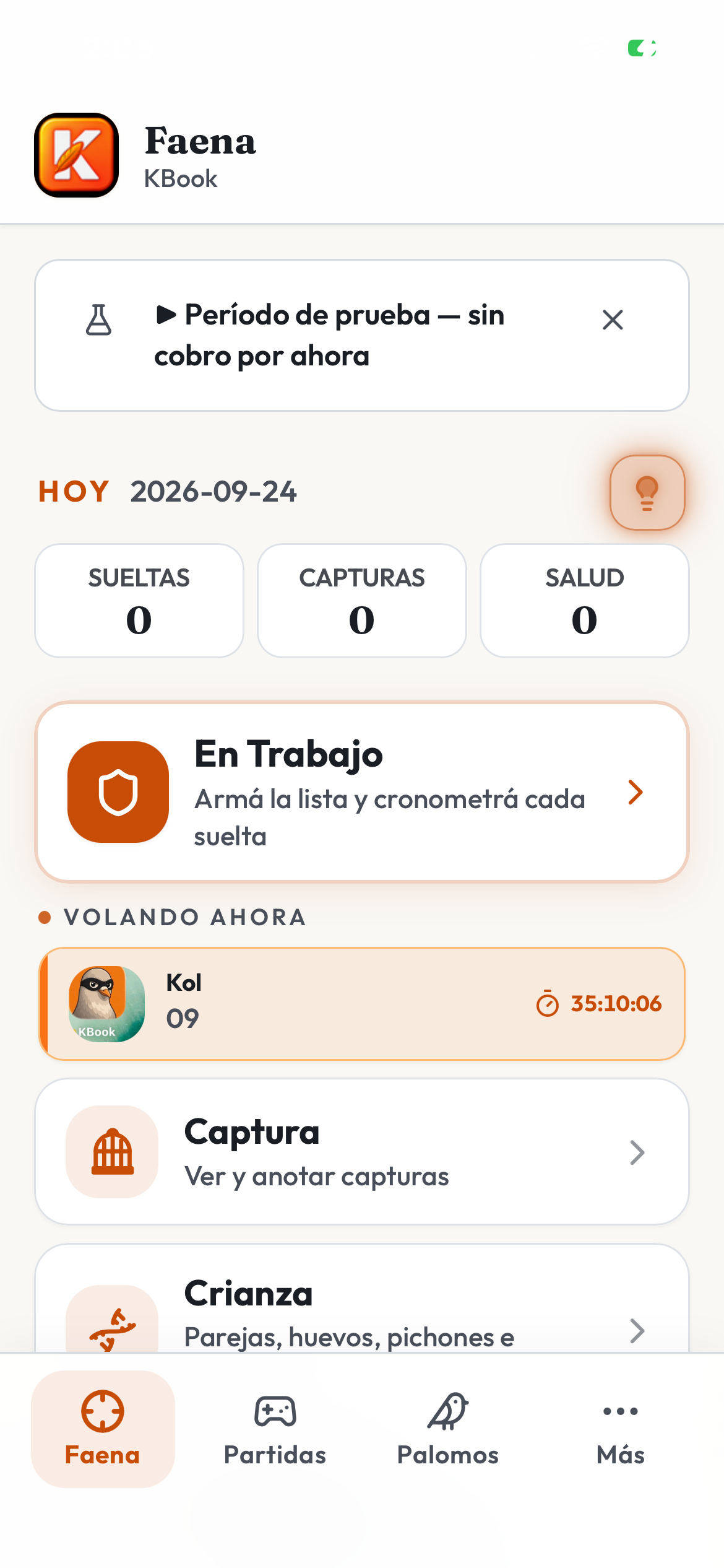 Pantalla Faena de KBook